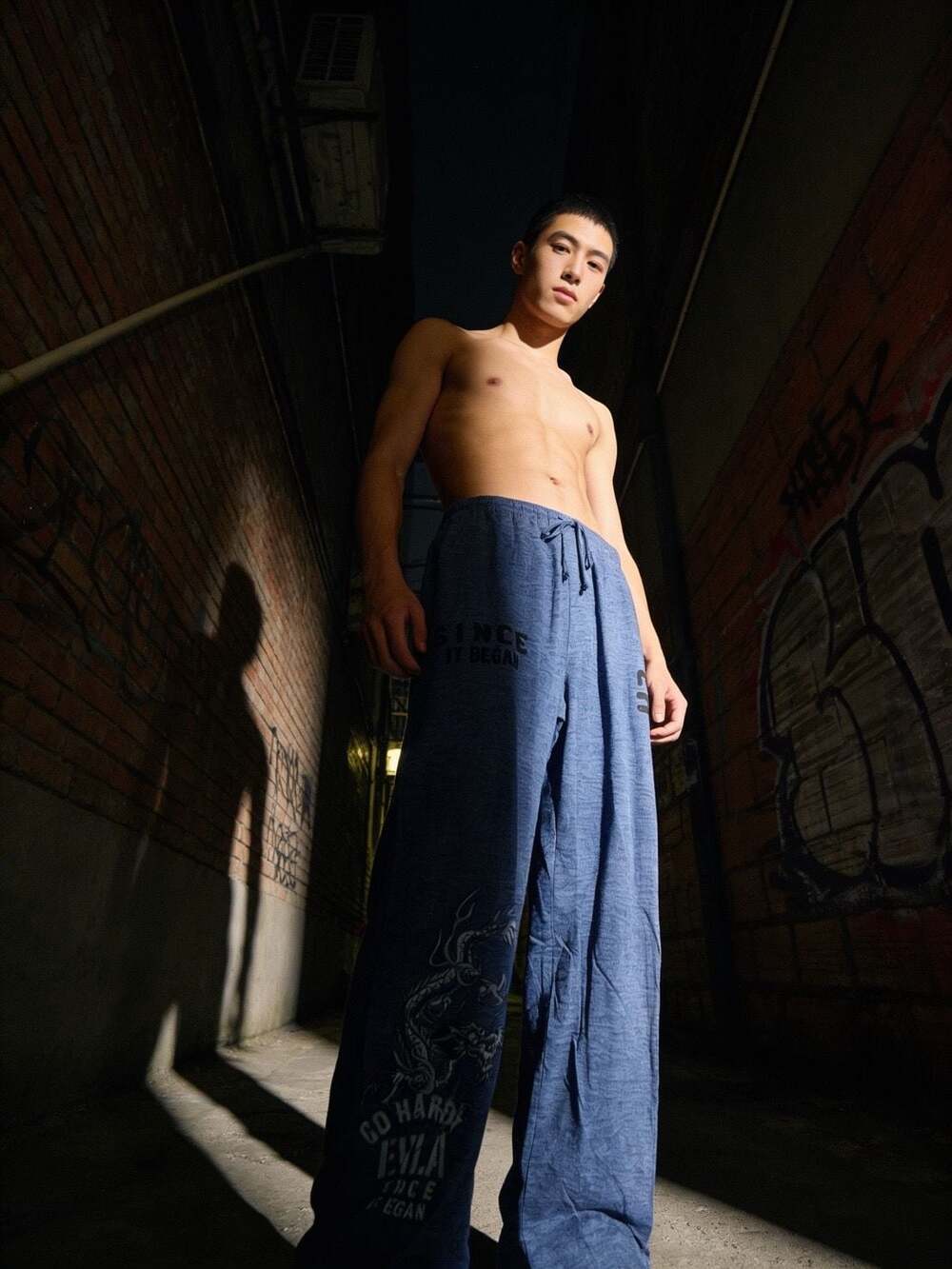 Ed Hardy Men's Blue Dragon Print Lounge Pants in Heavy Sky